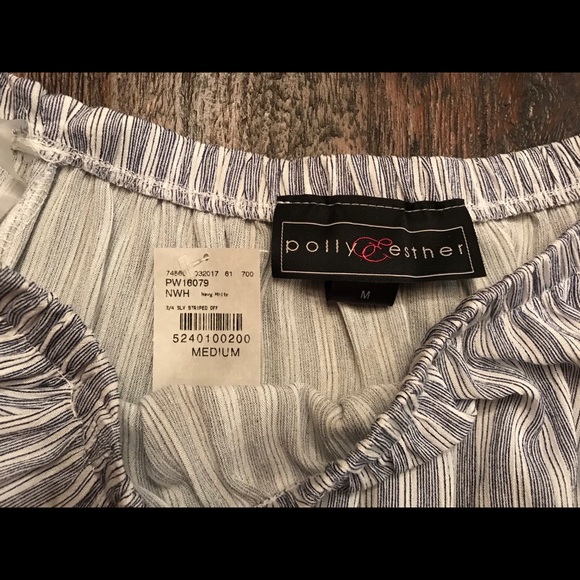 Off shoulder, blue stripped top. - Picture 2 of 2